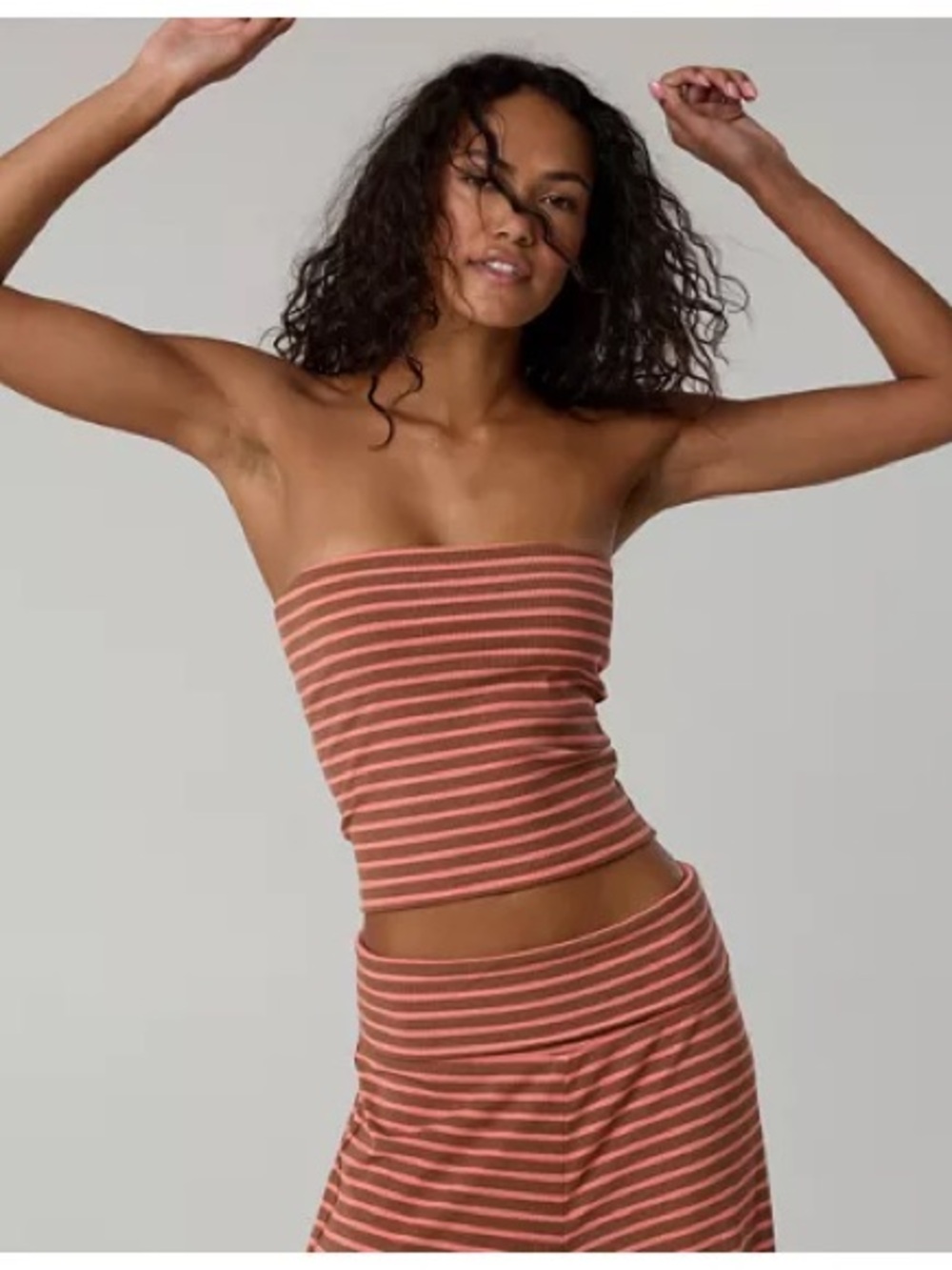 aerie Striped Coral and Brown Mini Tube Top